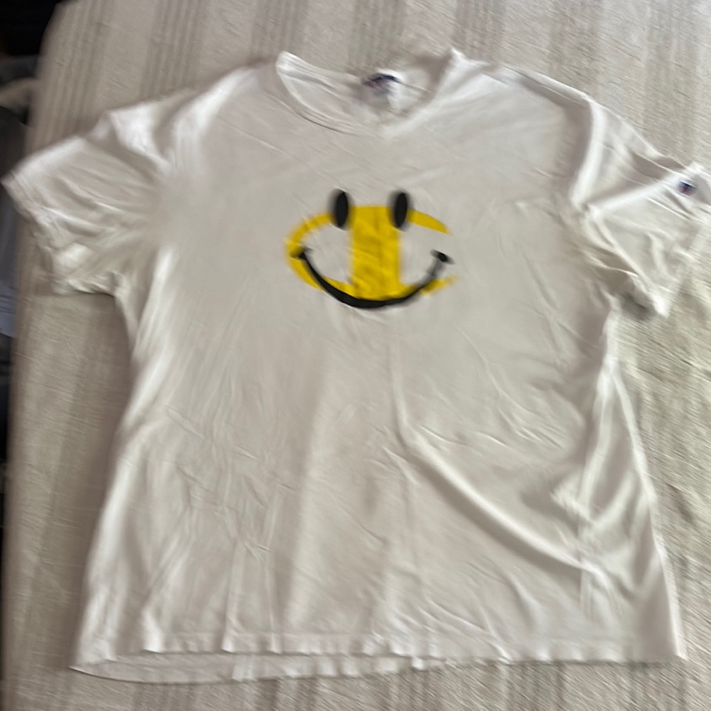 Champion White Tee with Yellow Smiley Face